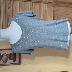 LAURA ASHLEY Gray Rhinestone Embellished Stretchy Top L